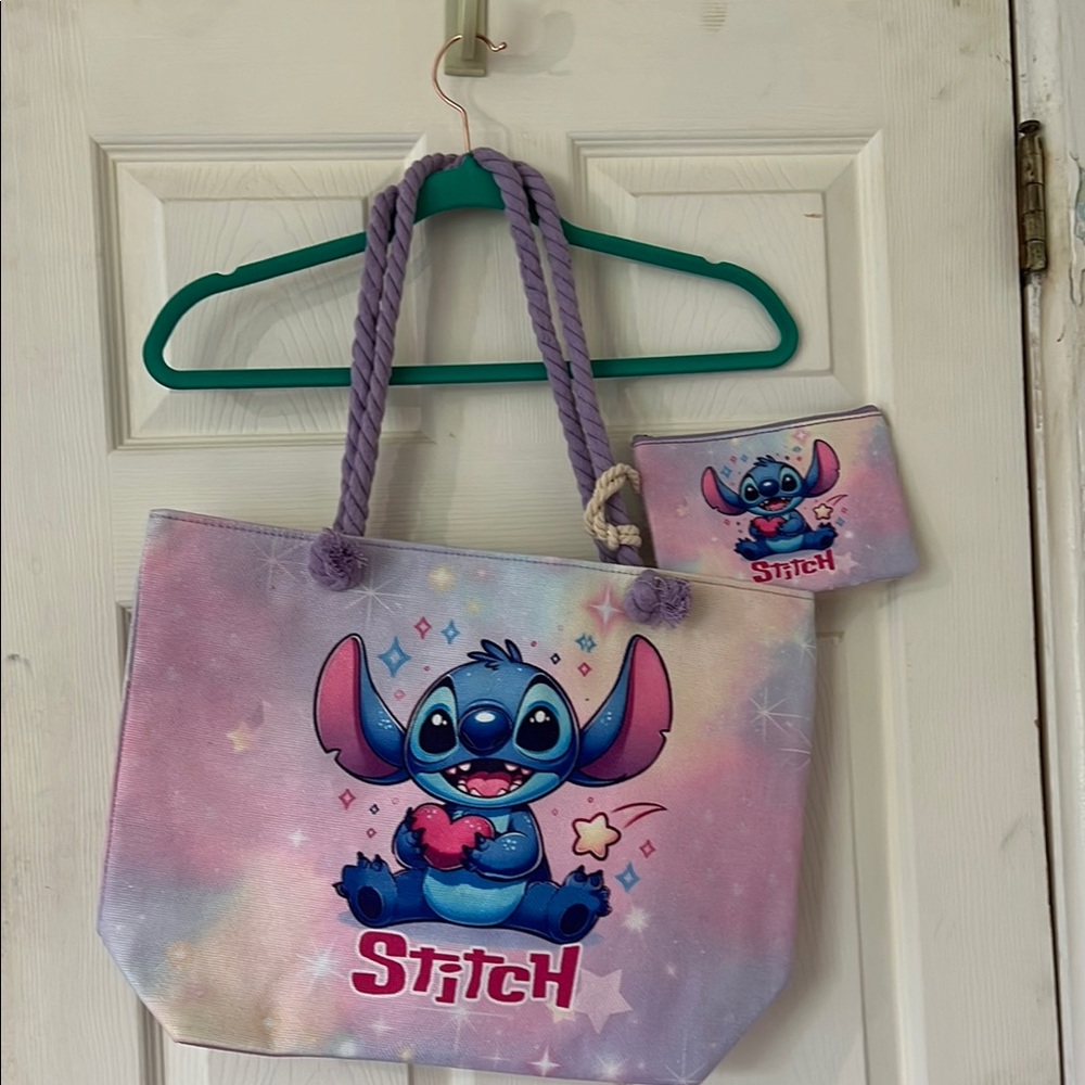 Stitch Kids Tote Bag and Pouch Set - Purple and Pink